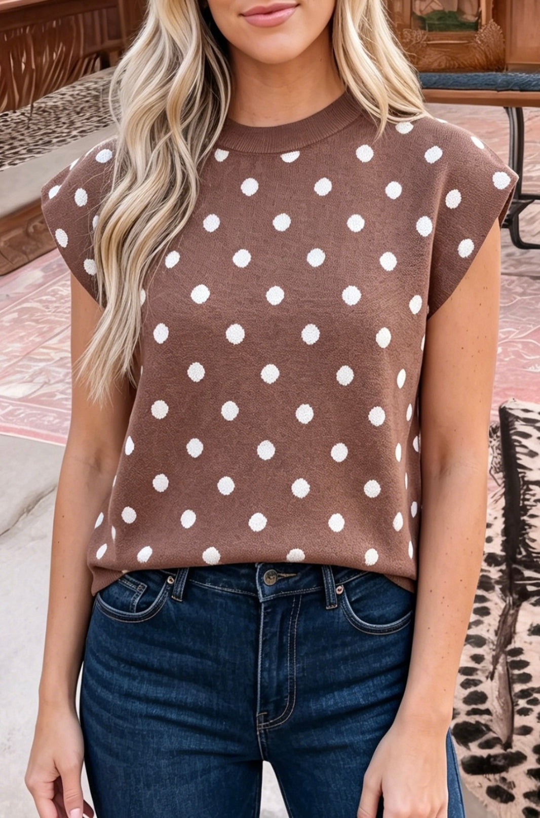 Polka Dot Short Sleeve Sweater