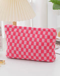 Checkered Knit Accessories Clutch - Pink