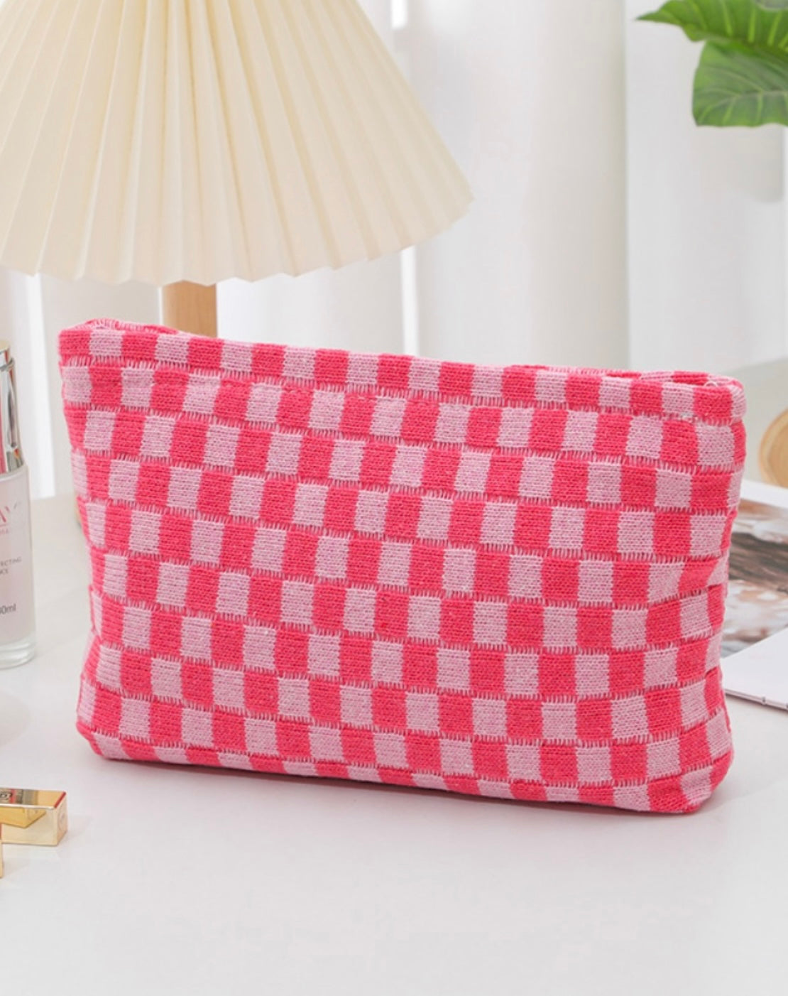 Checkered Knit Accessories Clutch - Pink