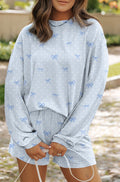Bow Print Rib Long Sleeve & Short Set