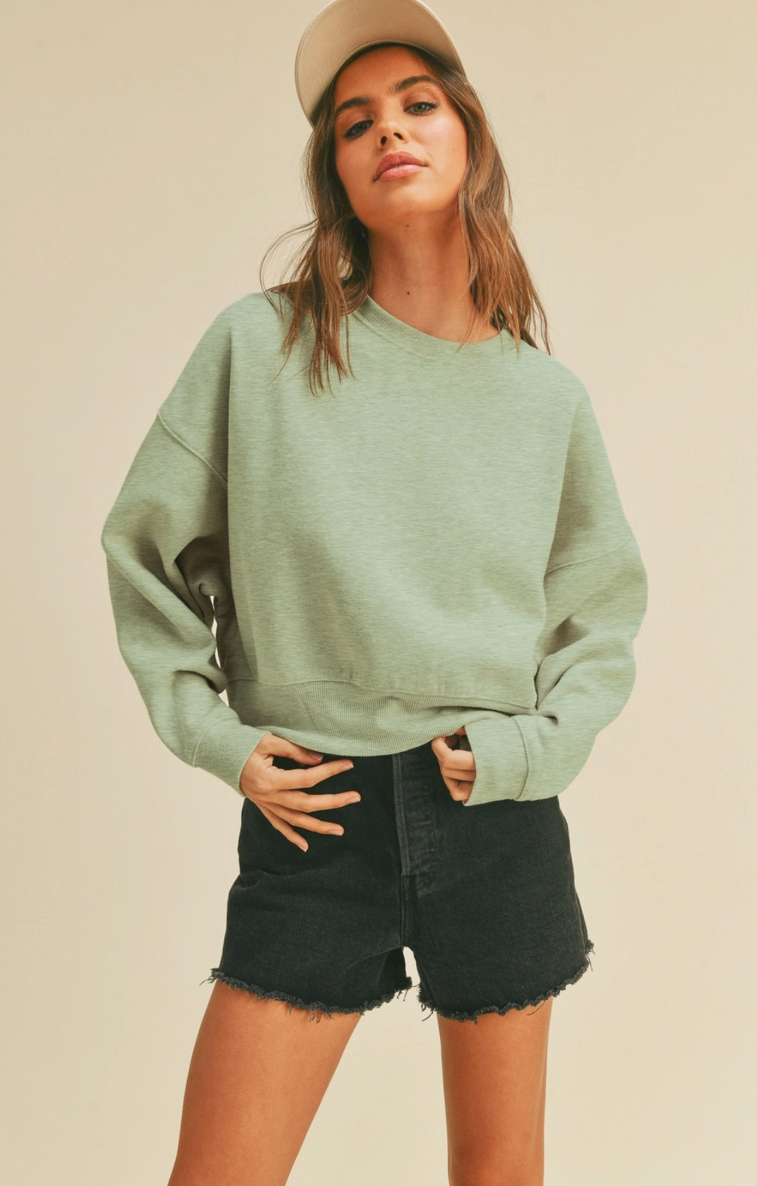 Short Cropped Fleece Sweatshirt
