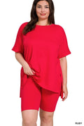 Long Tee & Biker Short Matching Set - Ruby Red