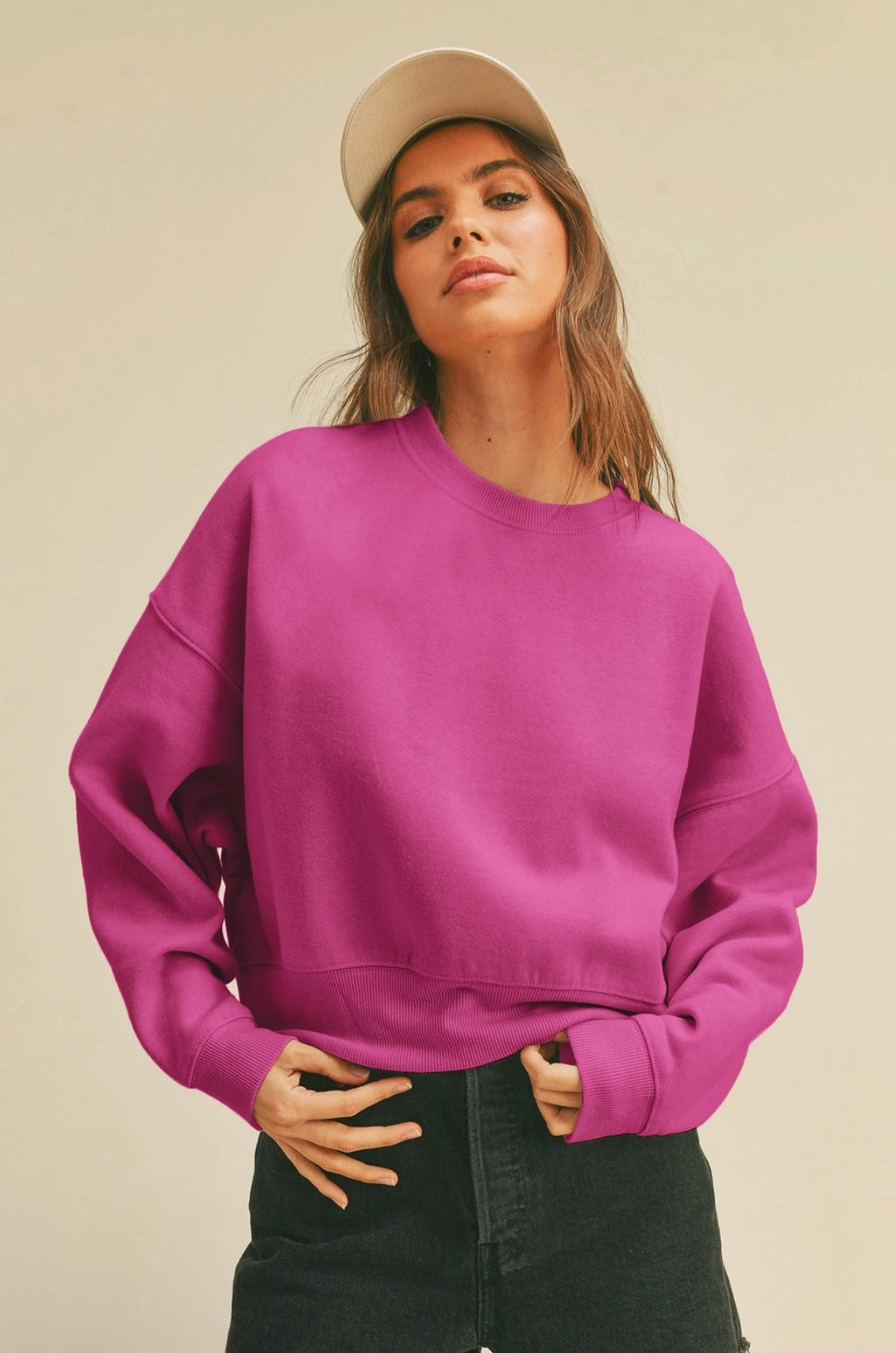 Short Cropped Fleece Sweatshirt