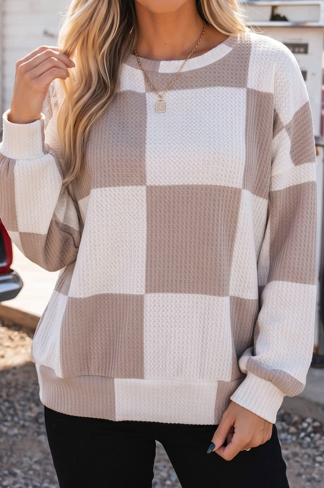 Checkered Print Textured Top
