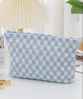 Checkered Knit Accessories Clutch - Blue