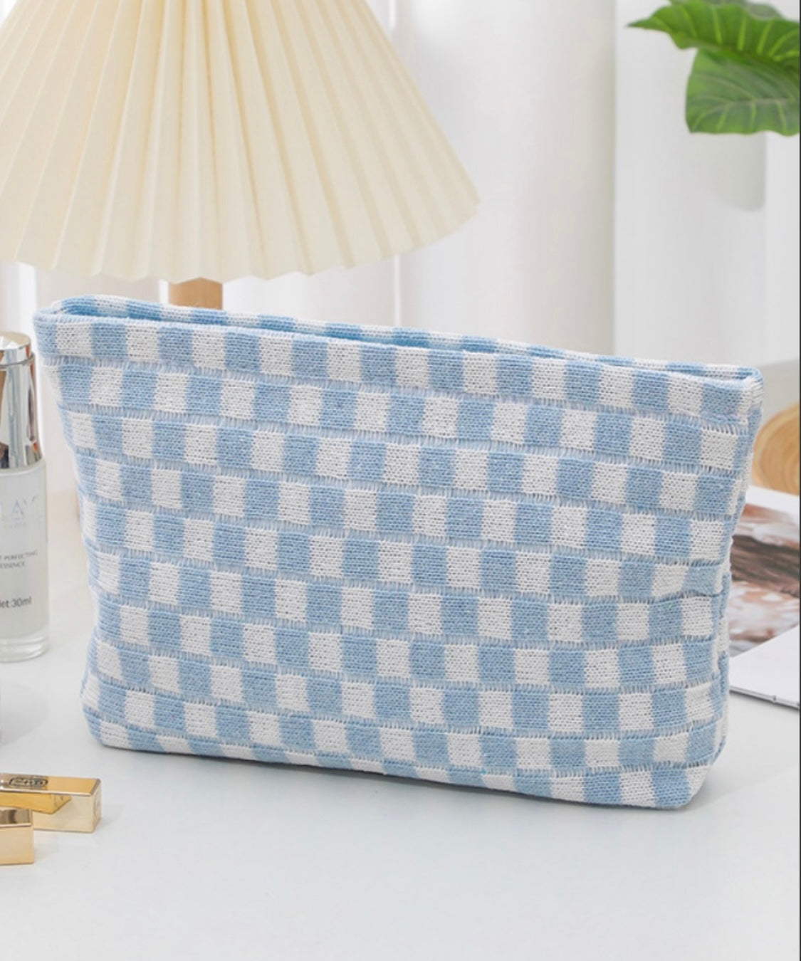 Checkered Knit Accessories Clutch - Blue