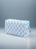 Checkered Knit Cosmetic Pouch - Blue