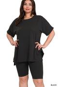 Long Tee & Biker Short Matching Set - Black