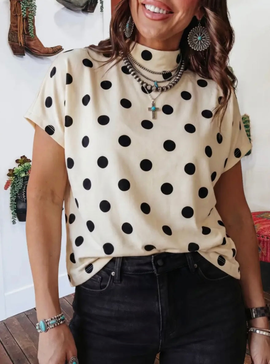 Polka Dot High Neck Short Sleeve