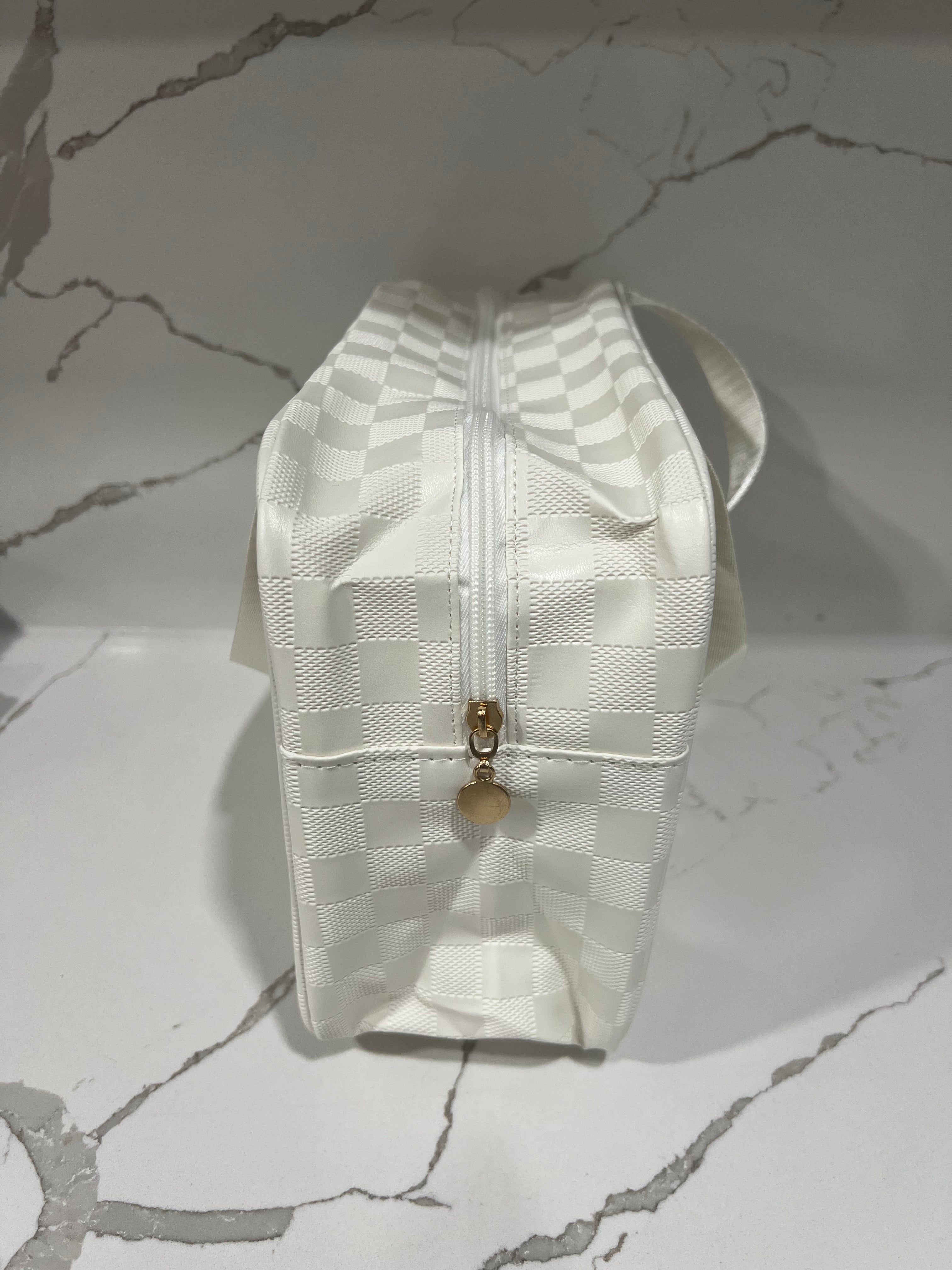 Checkered Travel Bag - Ivory/White