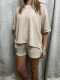 Ribbed Tee/Short Set - Sand Beige