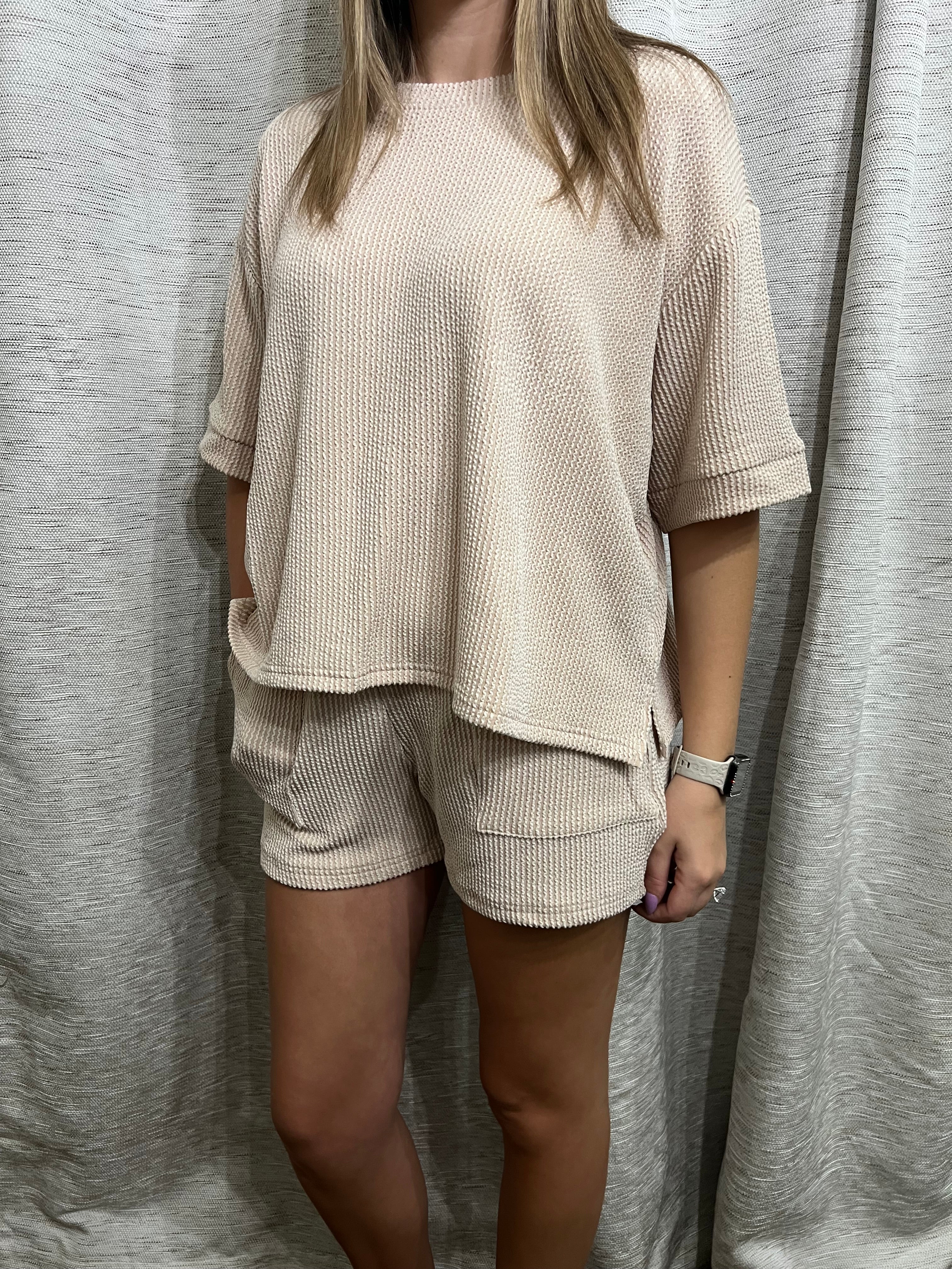 Ribbed Tee/Short Set - Sand Beige