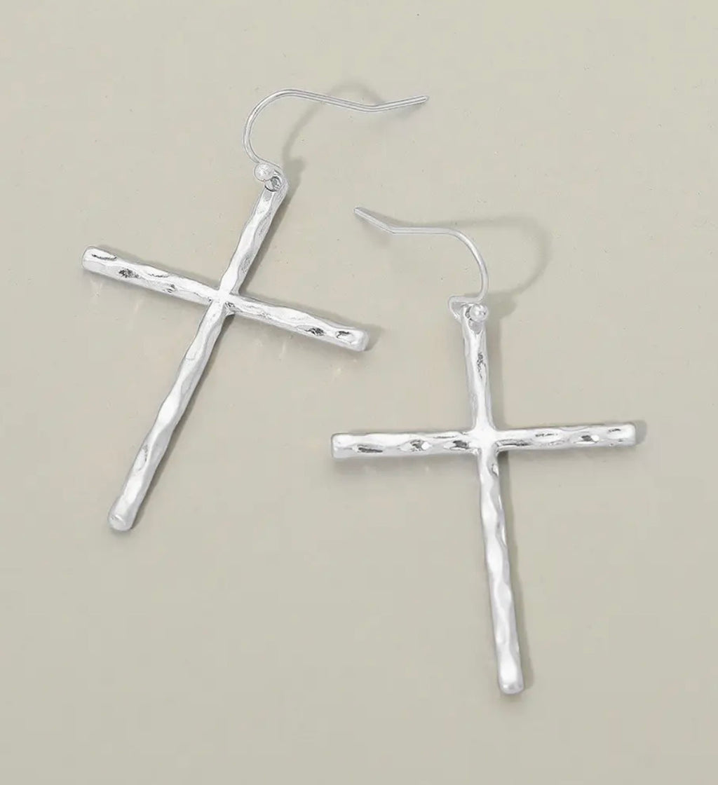 Hammered Metal Cross Earrings