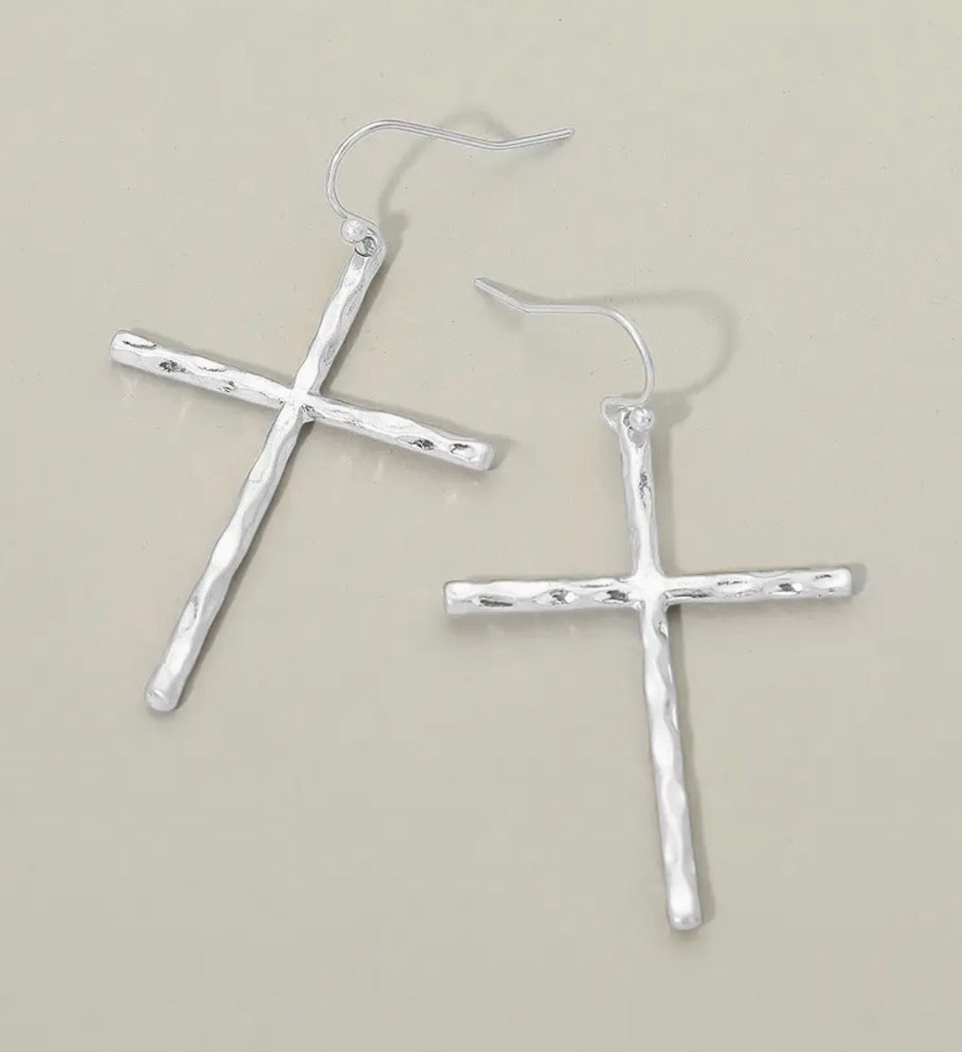 Hammered Metal Cross Earrings