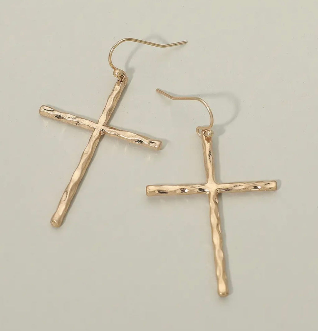 Hammered Metal Cross Earrings