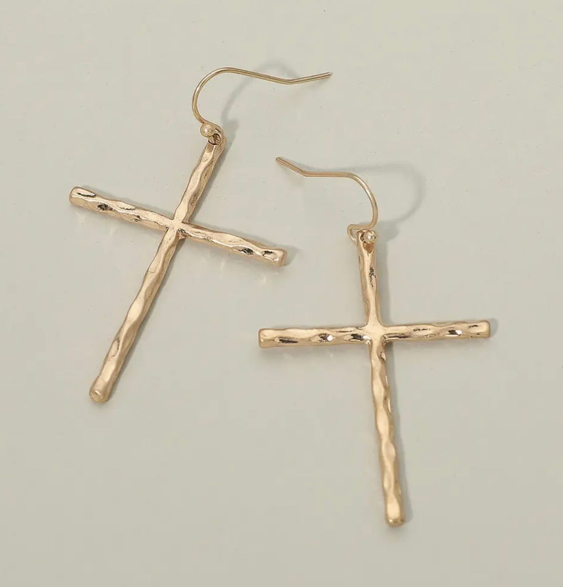 Hammered Metal Cross Earrings