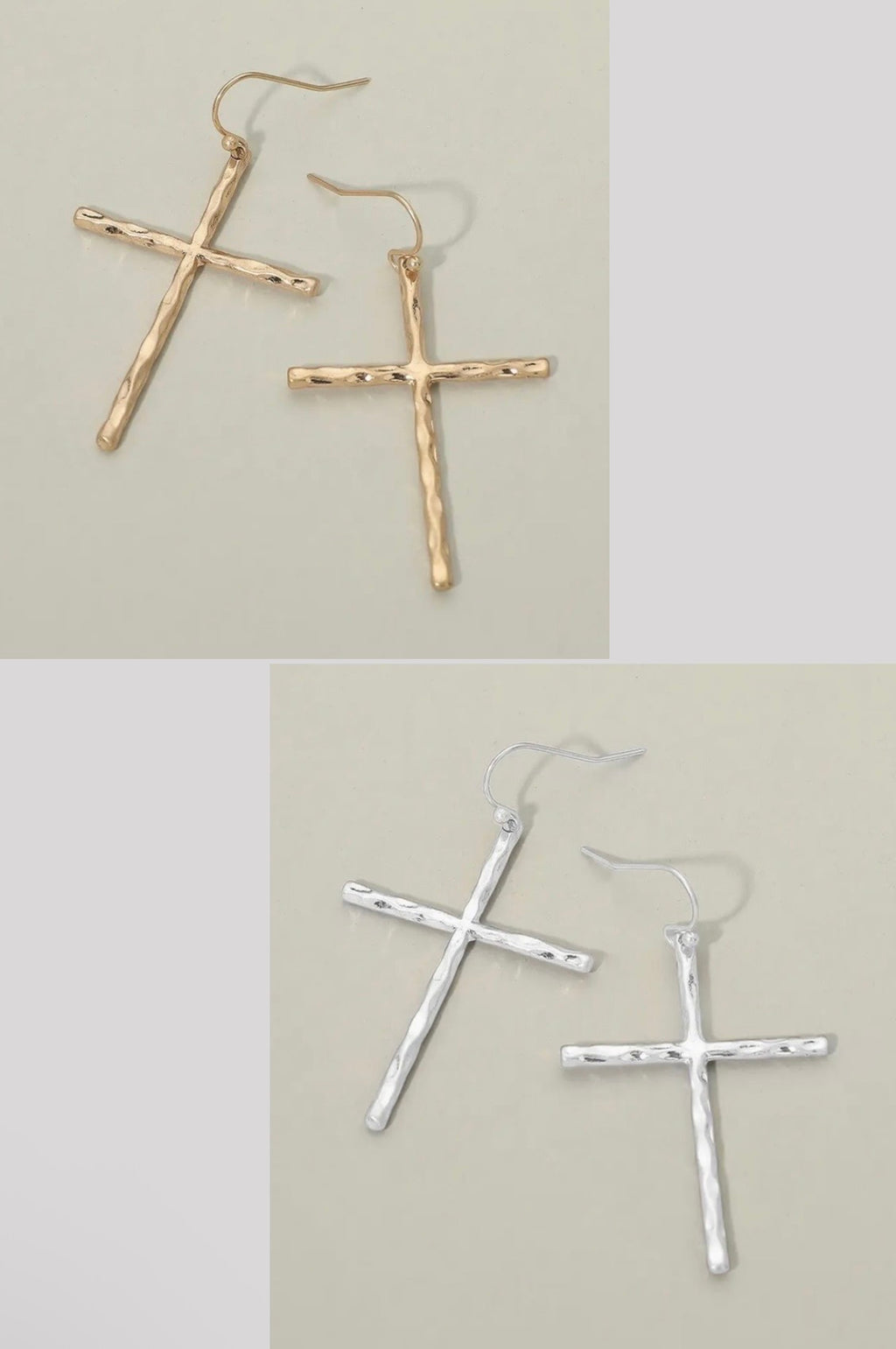 Hammered Metal Cross Earrings