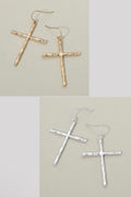 Hammered Metal Cross Earrings