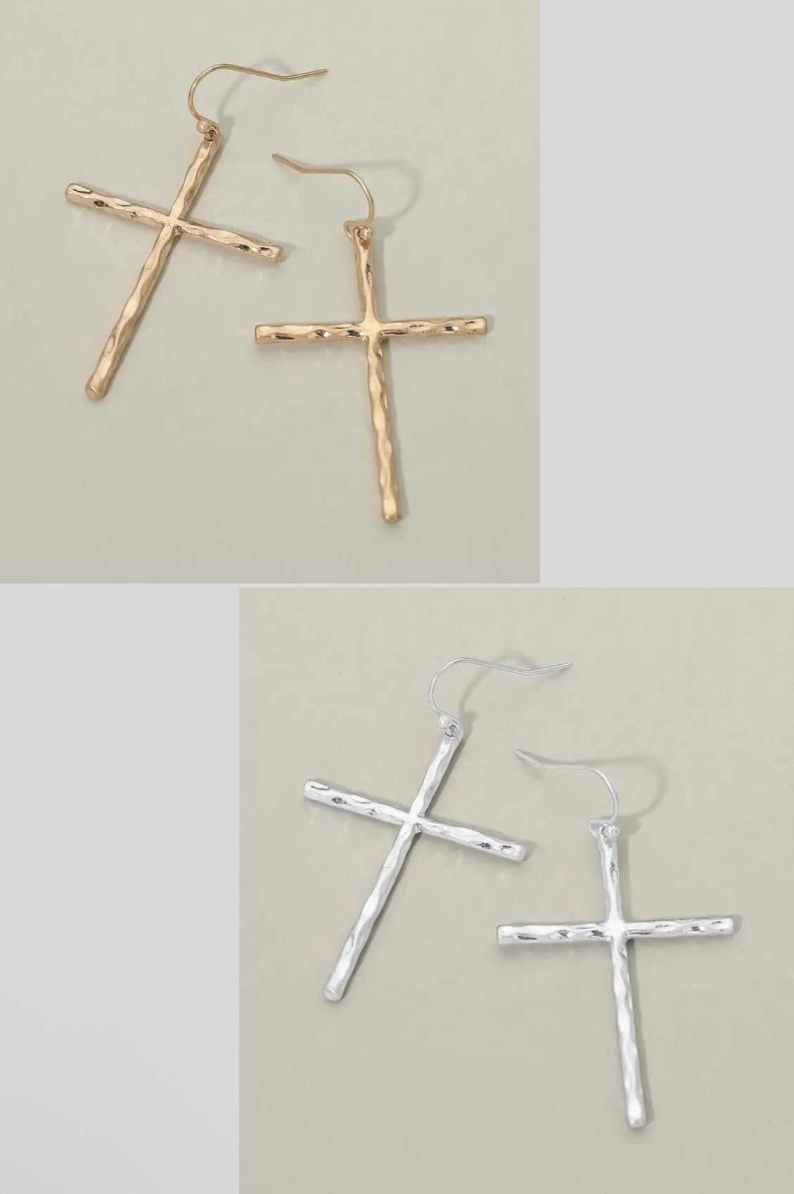 Hammered Metal Cross Earrings