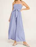 Wide Leg Jumpsuit - Blue/White