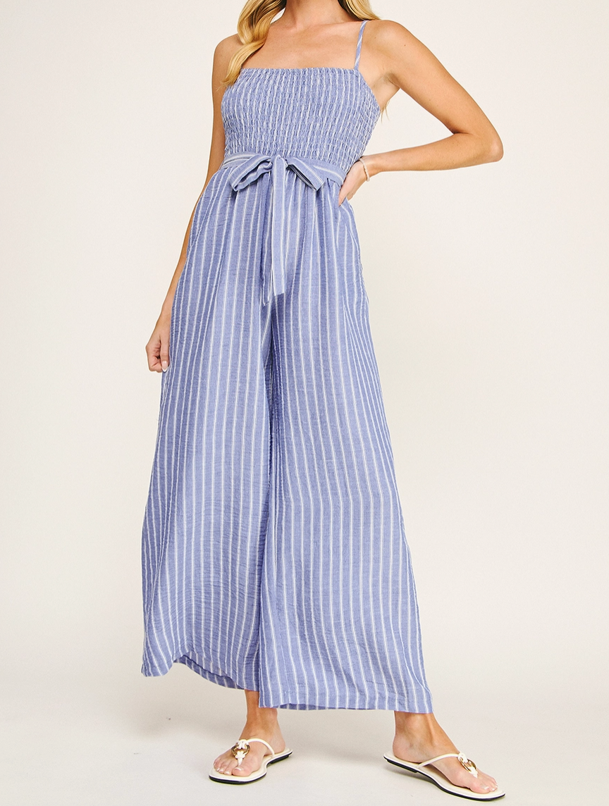 Wide Leg Jumpsuit - Blue/White