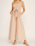 Wide Leg Jumpsuit - Tan/White