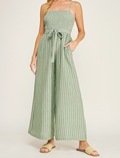 Wide Leg Jumpsuit - Green/White