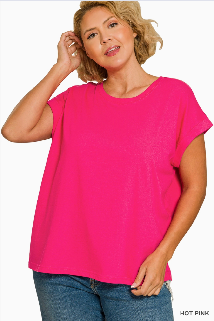 Cotton Folded Sleeve T-Shirt